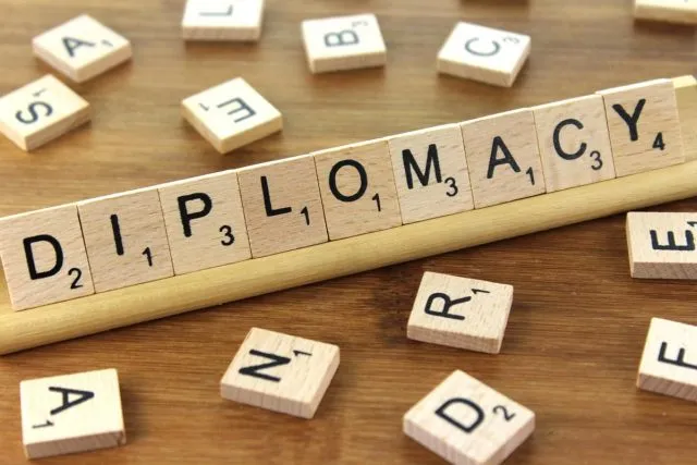 Scrabble letters spelling diplomacy