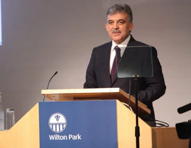 HE Mr Abdullah Gül, President of the Republic of Turkey speaking at a lectern