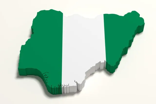 Map of Nigeria in green and white stripes