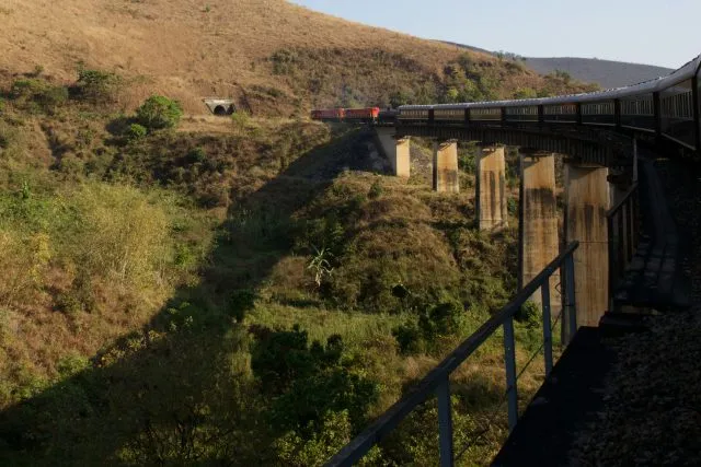 Rovos Rail Pride of Africa on the bridge across the Mpanga River in Tanzania