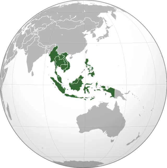 A highlighted globe of Southeast Asia