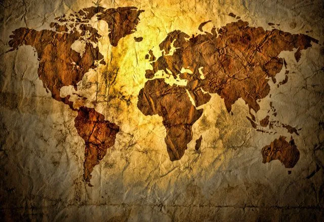 Map of the world on brown old paper