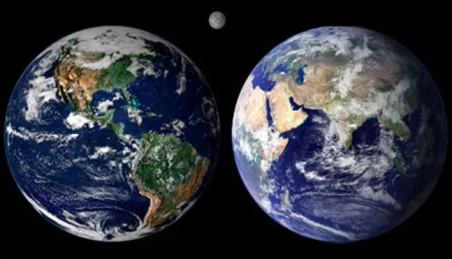 Two globes next to each other showing different sides of Earth