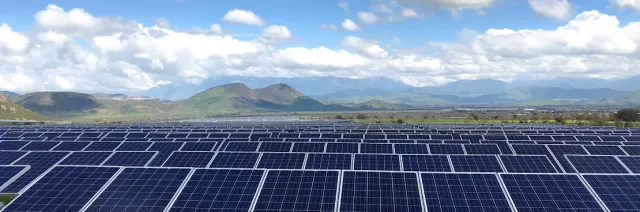 Solar panels with mountain view