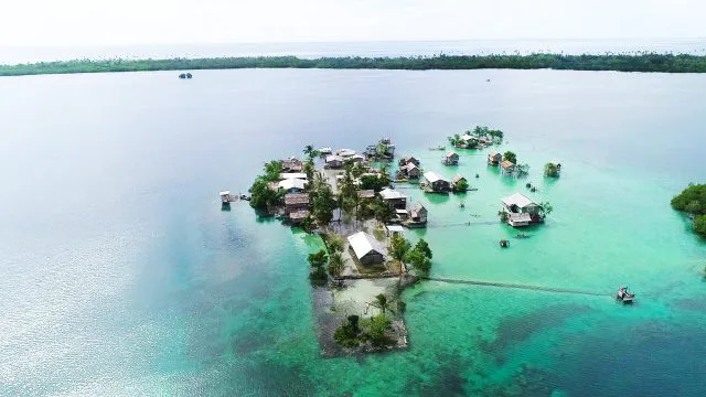Submerged homes in the Pacific