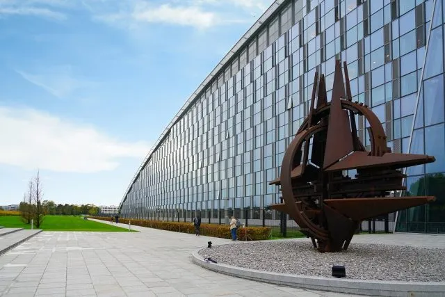 The NATO star sculpture outside NATO HQ in Belgium